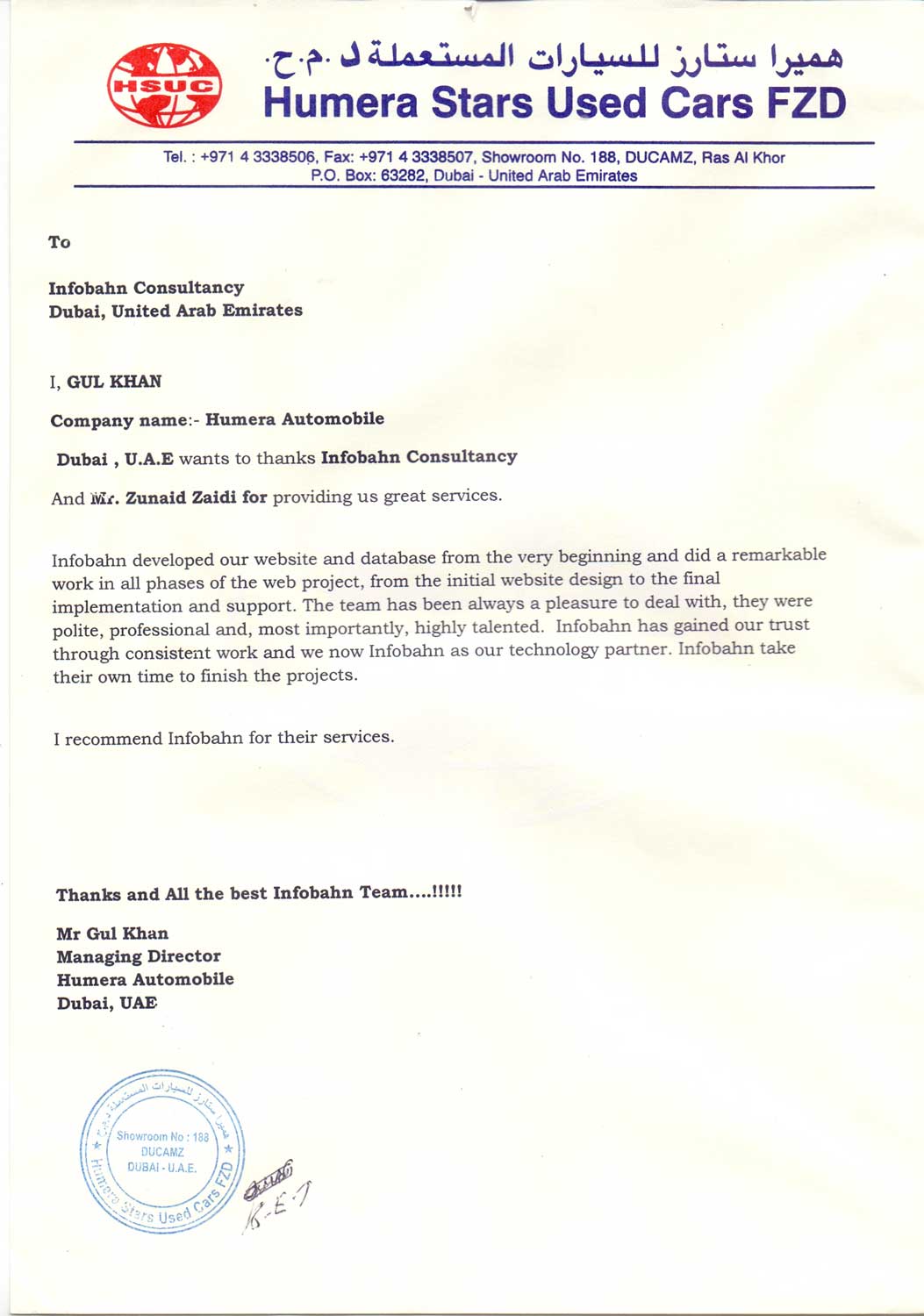 testimonial from client