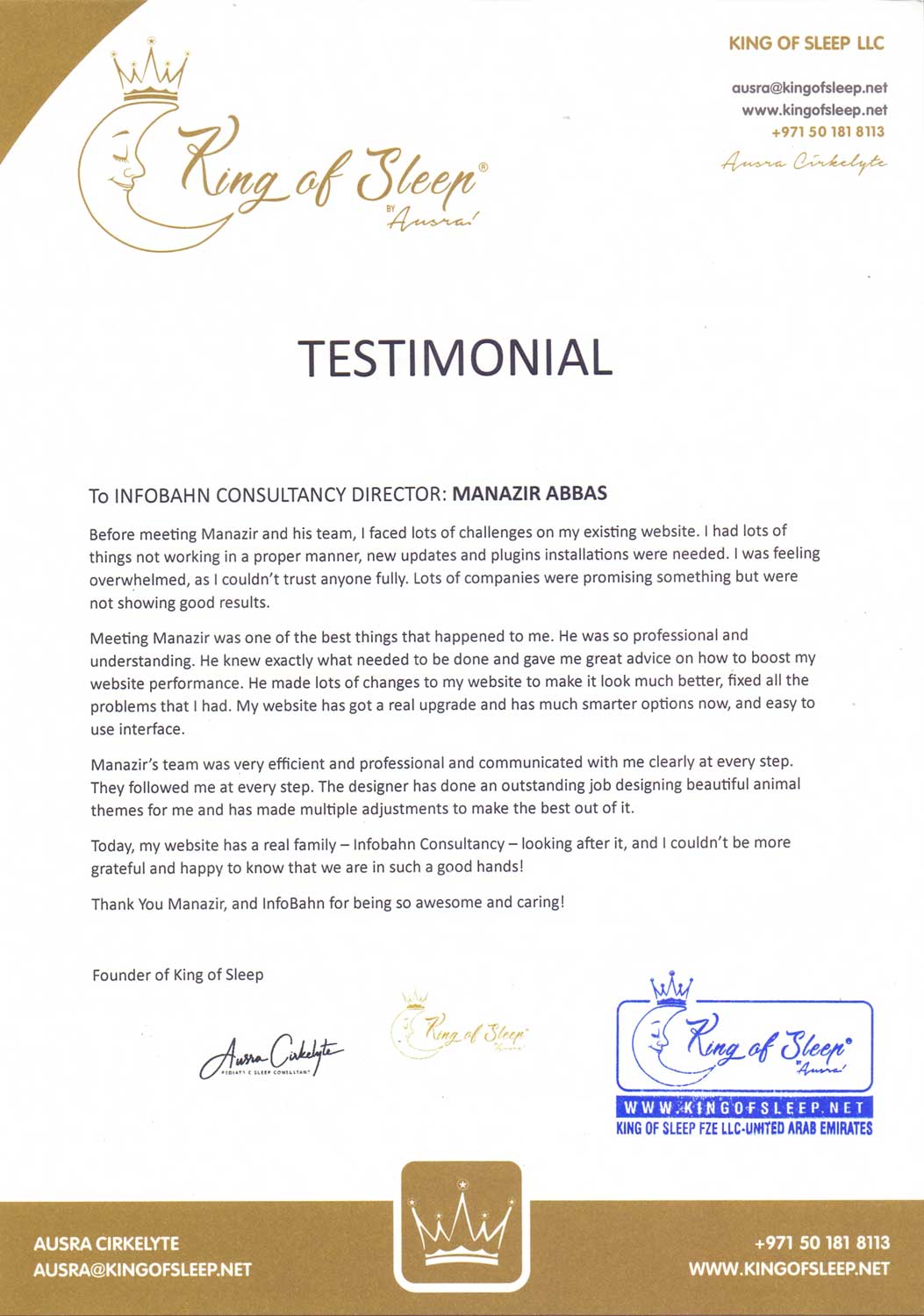 King of Sleep testimonial